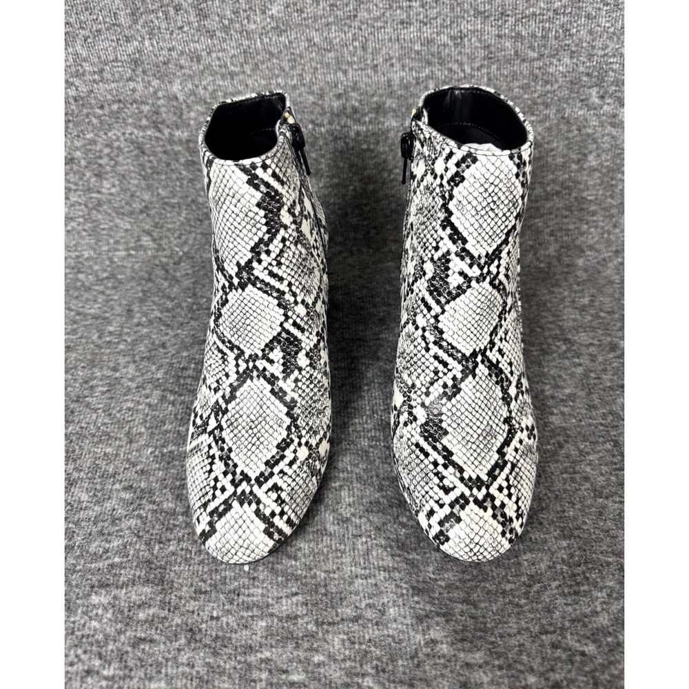 INC Women's 6.5 Black/WhiteSnakeskin Print Pointed Toe Heeled Ankle Boots FLAW